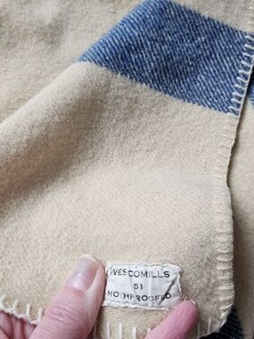 ❤️ Wescomills 51 Vintage Mothproofed Blue Striped Wool Blanket